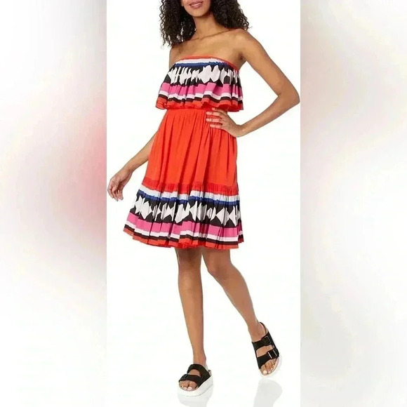 NWT kate spade new york Women's Geo Border Pleated Dress Sz 4 Multi Fiesta - Picture 1 of 14